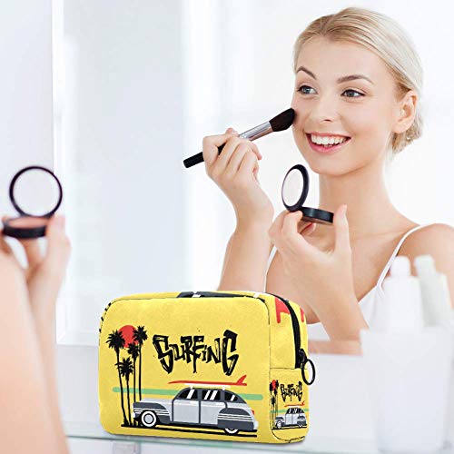 Bolso Cosmético Impermeable Coche Playa Coco Neceser Viaje Bolsa de Maquillaje Portable Neceser de Bolsa de Lavado de Viajes Vacaciones Elementos Esenciales 18.5x7.5x13cm