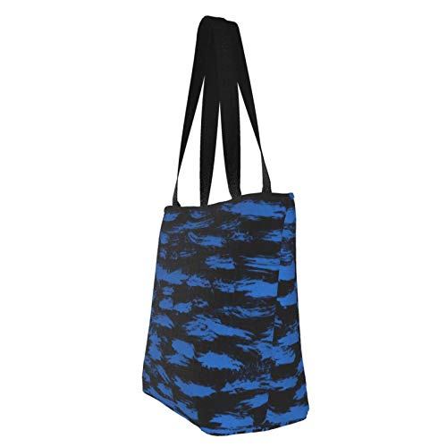 Bolso de mano de lona abstracta con textura de tinta azul para mujer para supermercado, bolso de compras, asas largas lavables