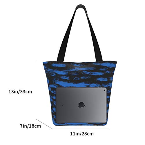Bolso de mano de lona abstracta con textura de tinta azul para mujer para supermercado, bolso de compras, asas largas lavables