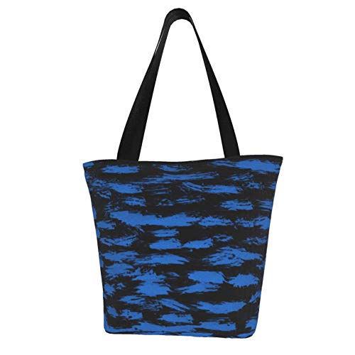 Bolso de mano de lona abstracta con textura de tinta azul para mujer para supermercado, bolso de compras, asas largas lavables