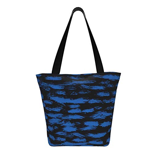 Bolso de mano de lona abstracta con textura de tinta azul para mujer para supermercado, bolso de compras, asas largas lavables