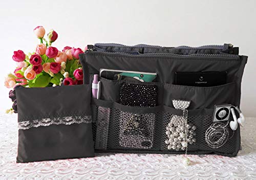 Bolso de mano Organizador Liner ordenados Bolsa de viaje bolsa Bolsa de cosméticos Insertar 13 bolsillos Gran insertar bolso organizador Con asas Para las mujeres de los hombres