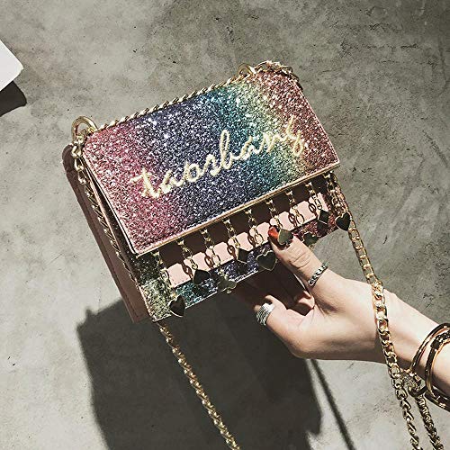 Bolsos De Las Mujeres Lentejuelas Pequeña Bolsa Cuadrada Wild Girl Pequeña Bolsa Mini Cadena Bolsa De Hombro Moda Pink