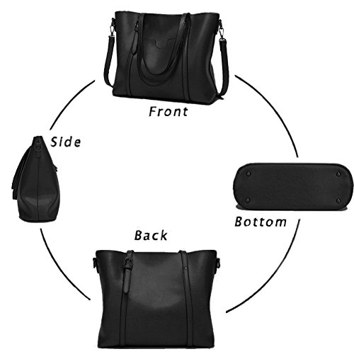 Bolsos de Mujer, Bolsos Totes para Mujer, Bolsas De Hombro Gran tapa de cuero de la PU Mensajero Bolso Bandolera, Negro/30/14/25 cm (L*W*H)