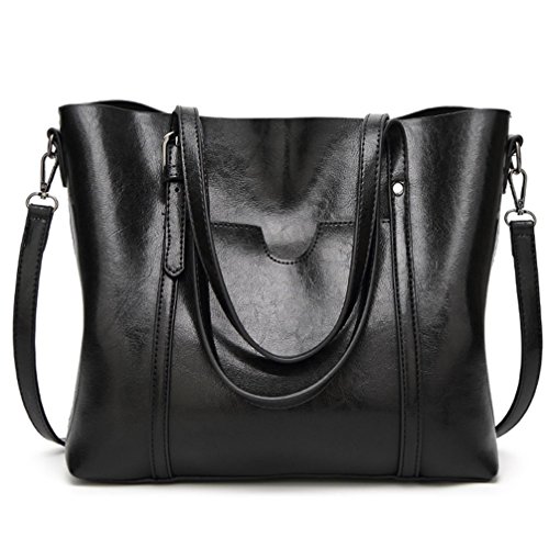 Bolsos de Mujer, Bolsos Totes para Mujer, Bolsas De Hombro Gran tapa de cuero de la PU Mensajero Bolso Bandolera, Negro/30/14/25 cm (L*W*H)