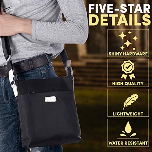 Bolsos Hombre Bandolera Messenger Bag Bolsa de Mensajero Impermeable Bolso Hombro de Nylon Ligero con Correa Ajustable para el Uso Diario, Trabajo, Deporte, Viajes Negro Hengwin