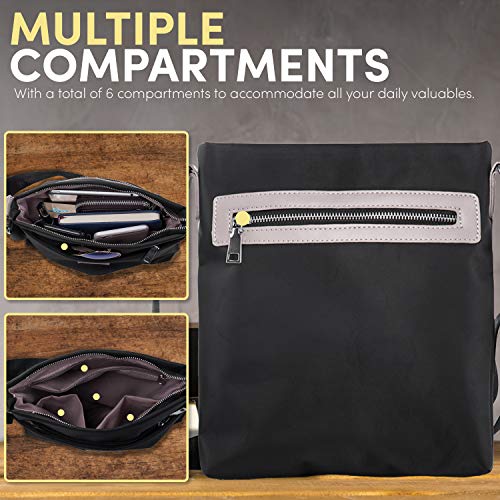 Bolsos Hombre Bandolera Messenger Bag Bolsa de Mensajero Impermeable Bolso Hombro de Nylon Ligero con Correa Ajustable para el Uso Diario, Trabajo, Deporte, Viajes Negro Hengwin