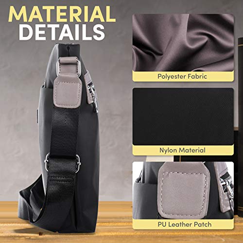Bolsos Hombre Bandolera Messenger Bag Bolsa de Mensajero Impermeable Bolso Hombro de Nylon Ligero con Correa Ajustable para el Uso Diario, Trabajo, Deporte, Viajes Negro Hengwin