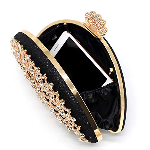 Bolsos Mujer Bolso De Noche para Mujer Moda Metal Dorado Cristal Bolso De Noche para Mujer Bolso De Embrague Bolso De Fiesta Nupcial para Boda Negro