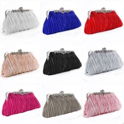 Bolsos Mujer Fashion Lady Party Wedding Handbag Purse Girl Soft Evening Bag Bridal Women Satin Crystal Clutch Silver