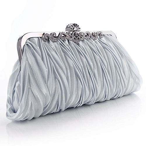 Bolsos Mujer Fashion Lady Party Wedding Handbag Purse Girl Soft Evening Bag Bridal Women Satin Crystal Clutch Silver