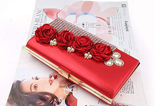Bolsos Mujer Perlas Bolsos De Noche Diamante Borla Día Embrague Elegante Flor Boda Fiesta Monedero Cadena Bolsos Bandolera Rojo