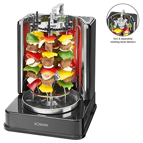 Bomann DVG 3006 CB 3 in1 Döner de/pollo y pinchos de Vertical de Multi parrilla, perfecta para Resultados al Colector Distribución Uniforme del calor, grasa de acero inoxidable, 1400 W, color negro