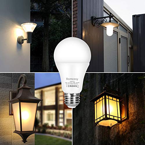Bombilla con Sensor Crepuscular, Bomcosy Bombillas E27 LED Sensor, 12W Equivalente a 100W, Blanco Cálido 3000k, Amanecer hasta el Atardecer Encendido/Apagado Automático, Para Camino, Jardín 2 piezas