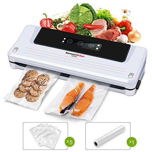 Bonsenkitchen Envasadora al Vacío 4 en 1 para Uso Doméstico y Comercial, Maquina al Vacio de Alimentos Secos y Húmedos, Incluyendo Rollo de Vacio 20 x 300cm y Bolsas 5, VS3750