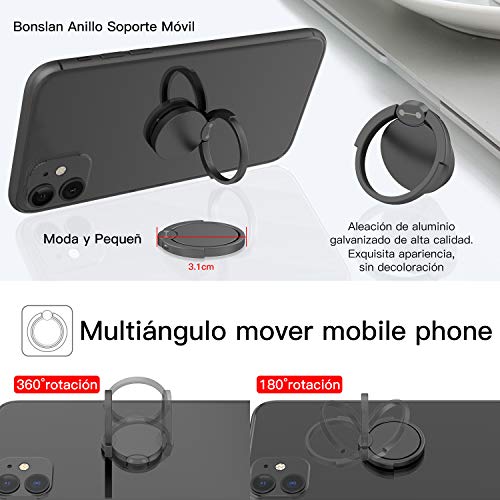 Bonslan Anillo Soporte Móvil, Titular del teléfono,2 Piezas Anillo Soporte para Movil 360° rotación,Soporte Teléfono,Ring Stand Holder para iPhone Tablet y Smartphone Universal (Negro-New)