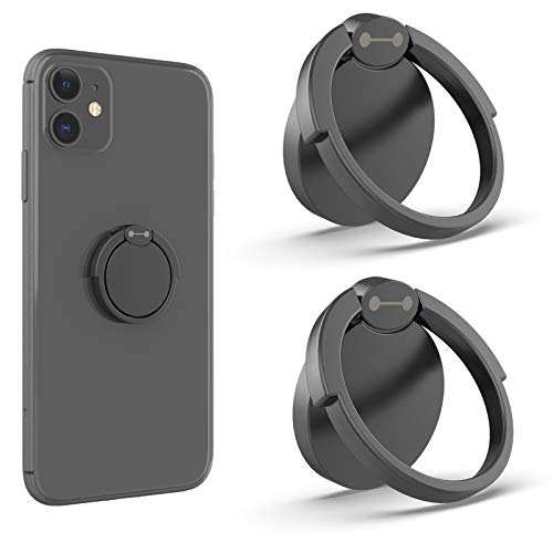 Bonslan Anillo Soporte Móvil, Titular del teléfono,2 Piezas Anillo Soporte para Movil 360° rotación,Soporte Teléfono,Ring Stand Holder para iPhone Tablet y Smartphone Universal (Negro-New)
