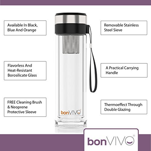 bonVIVO® vitaliTEA Botella Aislante de Viaje con Infusor de Té en Acero Inoxidable, 0.45 litros