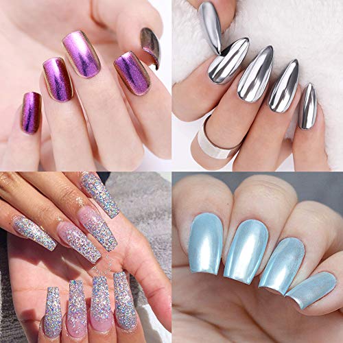 Born Pretty 4 Cajas Nail Art Powder Mirror Holographic Laser Rainbow Neon Unicornio Perla Sirena Pigmento Manicura Glitter Powder