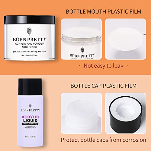 BORN PRETTY Kit transparente de polvo acrílico para uñas + Sistema profesional de uñas de monómero líquido para extensión de uñas Kit acrílico en polvo y líquido para bricolaje 100ml