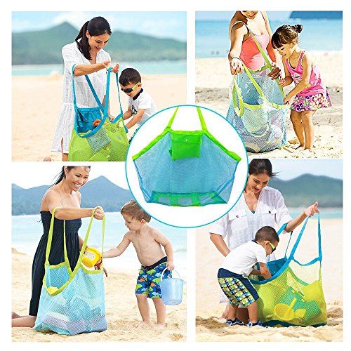 Bornfeel Bolsa de Juguetes Playa Bolsa de Malla para Niños Guardar los Juguetes Bolas Conchas Verde 45 x 30 x 45cm （18 x 12 x 18in）.