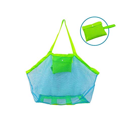 Bornfeel Bolsa de Juguetes Playa Bolsa de Malla para Niños Guardar los Juguetes Bolas Conchas Verde 45 x 30 x 45cm （18 x 12 x 18in）.