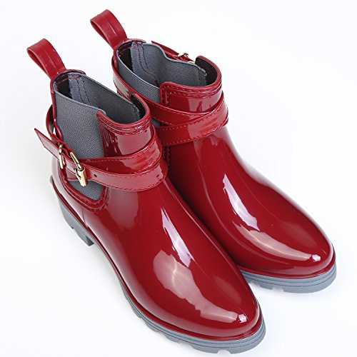 Botas de Agua Bota de Goma Mujer Impermeable lluvia Zapatos Tobillo Casual Calzado, Rojo 40