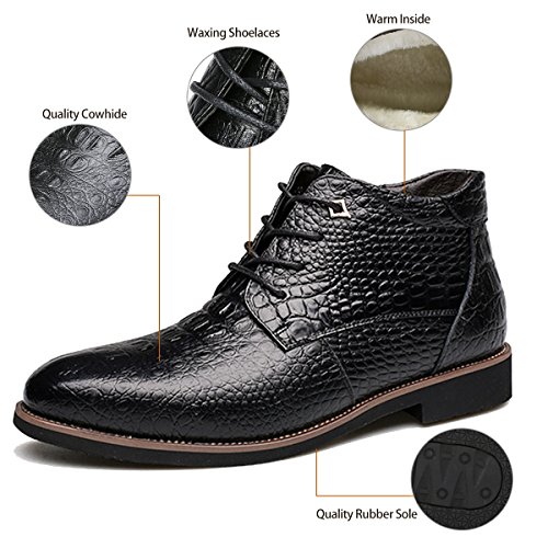 Botas de Cuero de los Hombres, gracosy Hombres Calzados Oxford Zapatos De Capucha Patrón Cocodrilo Botas Martin Estilo Británico Casual Clásico Cuero con Terciopelo