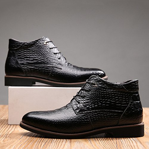 Botas de Cuero de los Hombres, gracosy Hombres Calzados Oxford Zapatos De Capucha Patrón Cocodrilo Botas Martin Estilo Británico Casual Clásico Cuero con Terciopelo