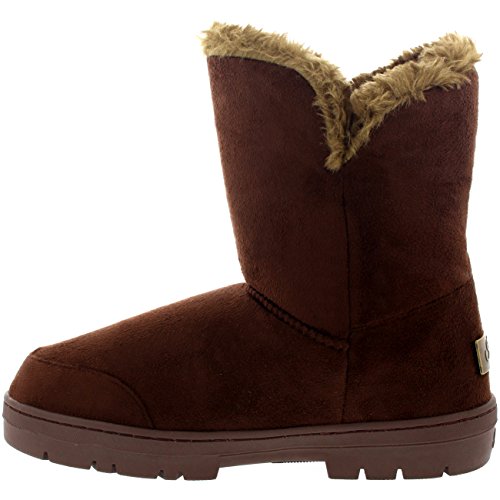 Botas de invierno con doble botón, impermeables, para mujer, color Marrón, talla 36.5