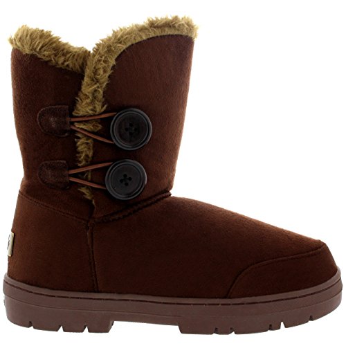 Botas de invierno con doble botón, impermeables, para mujer, color Marrón, talla 36.5