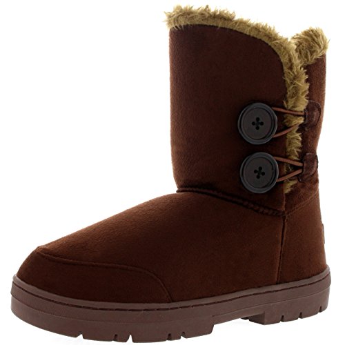 Botas de invierno con doble botón, impermeables, para mujer, color Marrón, talla 36.5