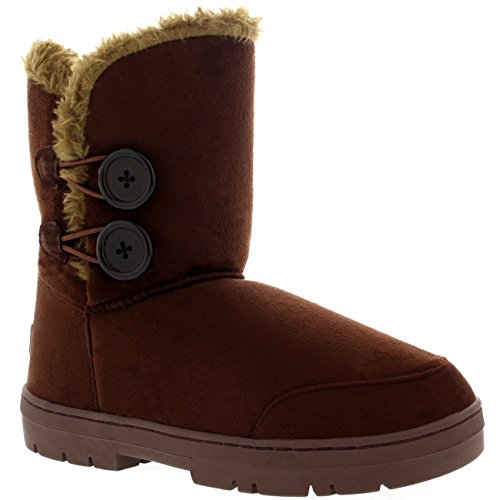 Botas de invierno con doble botón, impermeables, para mujer, color Marrón, talla 36.5