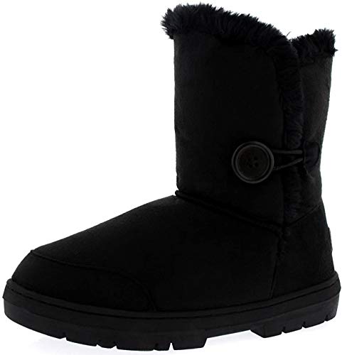 Botas de invierno de un solo botón, impermeables, para mujer, color Negro, talla 39