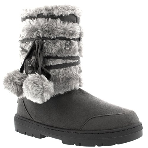 Botas de invierno impermeables, con pompones, para mujer, color Gris, talla 39
