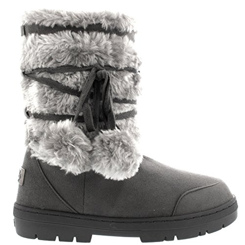 Botas de invierno impermeables, con pompones, para mujer, color Gris, talla 39