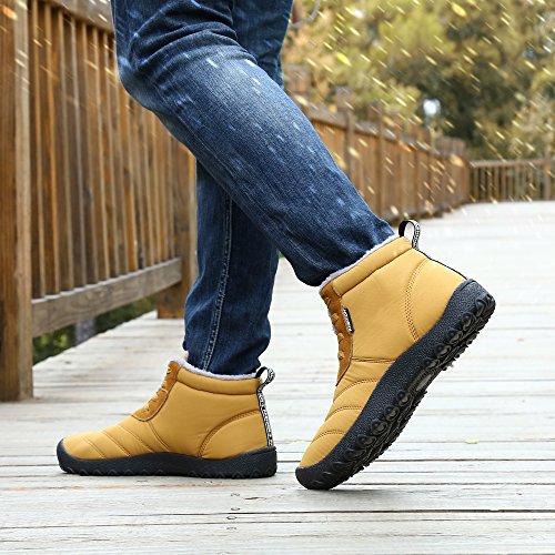 Botas de Nieve Unisex, Popoti Hombre Mujer Botas de Nieve Zapatos Antideslizante Calientes Fur Botines Forradas Cortas Boots Algodón Zapatos Invierno Aire Libre Botines (Amarillo, 45)