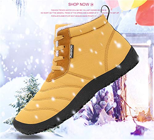 Botas de Nieve Unisex, Popoti Hombre Mujer Botas de Nieve Zapatos Antideslizante Calientes Fur Botines Forradas Cortas Boots Algodón Zapatos Invierno Aire Libre Botines (Amarillo, 45)