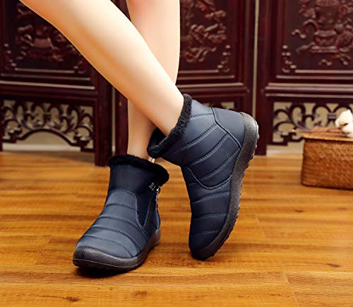 Botas de Nieve Zapatos Mujer,Popoti Botas de Nieve Cremallera Calientes Botines Forradas Cortas Ankle Boots Algodón Zapatos Invierno Aire Libre Sport Botines (Azul-1, 39)