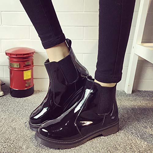 Botas De Servicio Militar para Mujer Botas OtoñO Invierno ZARLLE Moda Zapatos De Charol Mediano Alto Botas De Agua Chelsea Botines Planos Biker Fiesta Talla Grande