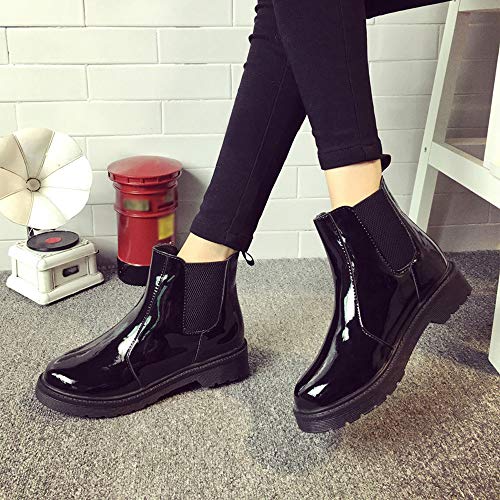 Botas De Servicio Militar para Mujer Botas OtoñO Invierno ZARLLE Moda Zapatos De Charol Mediano Alto Botas De Agua Chelsea Botines Planos Biker Fiesta Talla Grande
