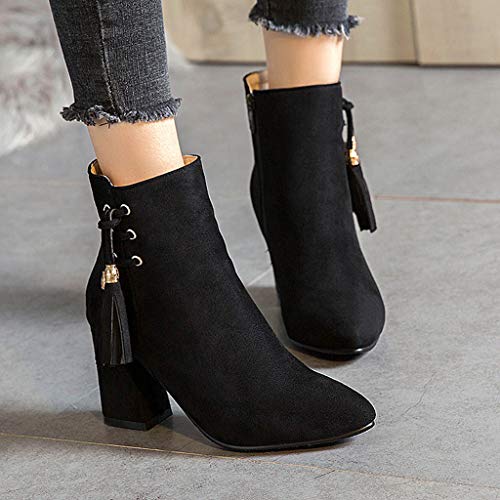 Botas para Mujer Invierno Tacón Ancho Alto PAOLIAN Botines Biker Tobillo Mujer Cuña Otoño Botas Cortas Piel Sintético con Cremallera Flecos Zapatos Mujer Vestir Terciopelo Fiesta