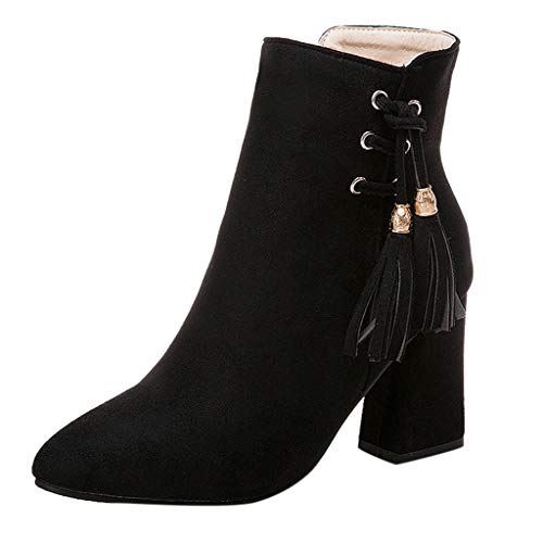Botas para Mujer Invierno Tacón Ancho Alto PAOLIAN Botines Biker Tobillo Mujer Cuña Otoño Botas Cortas Piel Sintético con Cremallera Flecos Zapatos Mujer Vestir Terciopelo Fiesta