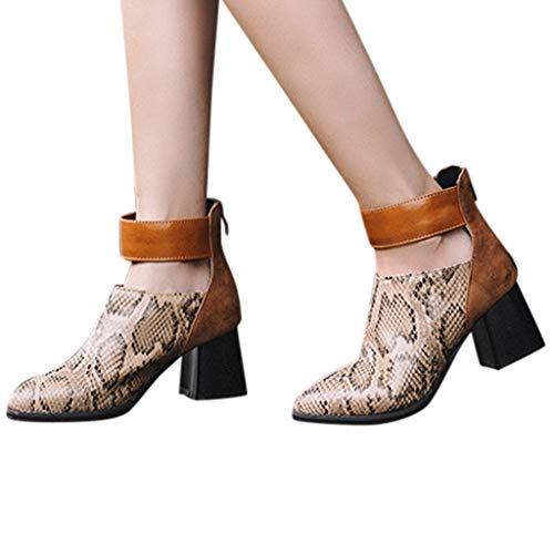 Botas para Mujer Otoño Tobillo Tacón Ancho Alto PAOLIAN Botines Mujer Invierno Cortas Serpiente Zapatos Vestir Mujer Tacon Cuadrado Botas Piel Sintético Fiesta Elegantes
