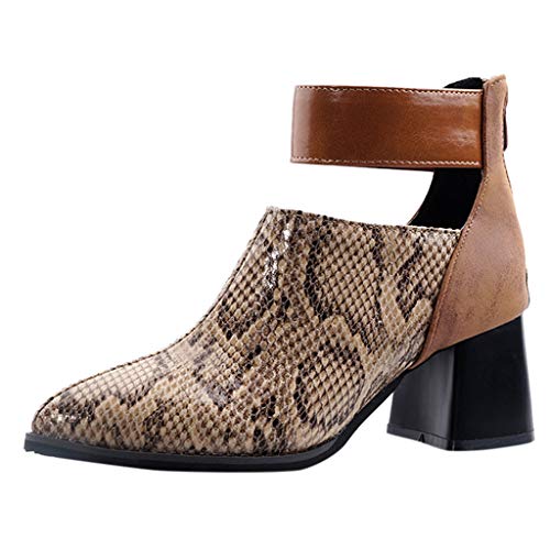 Botas para Mujer Otoño Tobillo Tacón Ancho Alto PAOLIAN Botines Mujer Invierno Cortas Serpiente Zapatos Vestir Mujer Tacon Cuadrado Botas Piel Sintético Fiesta Elegantes