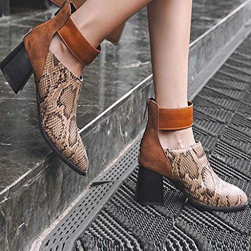 Botas para Mujer Otoño Tobillo Tacón Ancho Alto PAOLIAN Botines Mujer Invierno Cortas Serpiente Zapatos Vestir Mujer Tacon Cuadrado Botas Piel Sintético Fiesta Elegantes