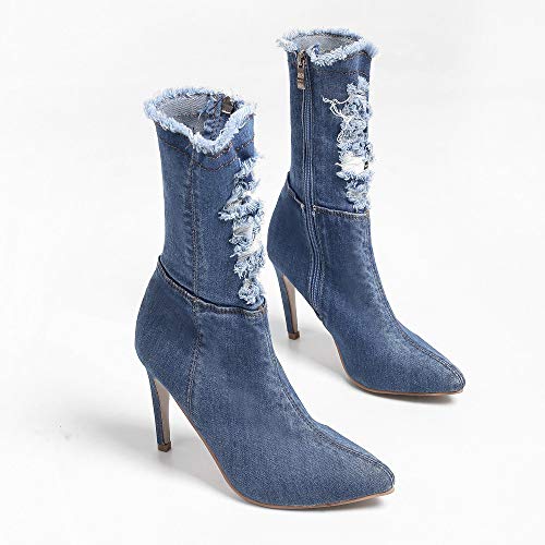 Botas Vaquero tacón Aguja Alto cuña Mujer Invierno Moda 2018 PAOLIAN Botas Militares Botas Camperas Medio Azul de caño Alto Comodos Zapatos Fiesta Señora Calzado Otoño Dama