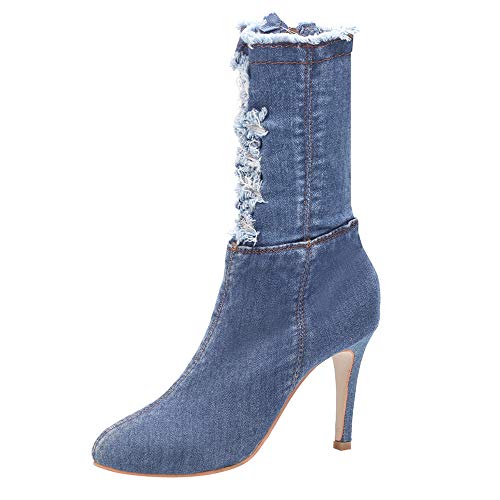 Botas Vaquero tacón Aguja Alto cuña Mujer Invierno Moda 2018 PAOLIAN Botas Militares Botas Camperas Medio Azul de caño Alto Comodos Zapatos Fiesta Señora Calzado Otoño Dama