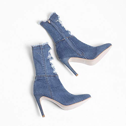 Botas Vaquero tacón Aguja Alto cuña Mujer Invierno Moda 2018 PAOLIAN Botas Militares Botas Camperas Medio Azul de caño Alto Comodos Zapatos Fiesta Señora Calzado Otoño Dama