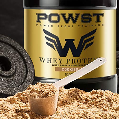 Bote Proteina Whey, Proteína de suero de leche en polvo, 1Kg (sabor Cookies) POWST